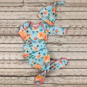 0-3 Month Infant Knotted Gown & Hat Set